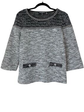Karl Lagerfeld Tweed Marled Knit Sweater Grey/Black 3/4 Sleeve- Size Small